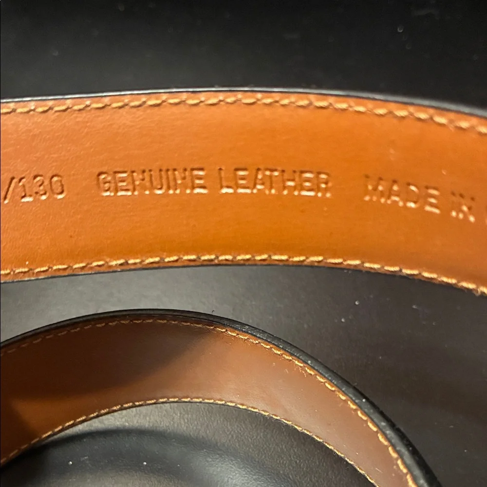 Men's vintage Black Leather Belt with Gold Buckle